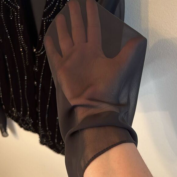 J.R. Nites flared sheer long sleeve button up velvet rhinestone top size 14 - Picture 3 of 11